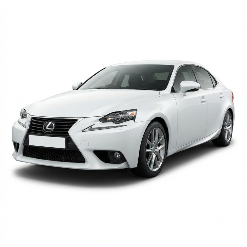 2013 Lexus IS300h front view in Pearl White luxury hybrid sedan