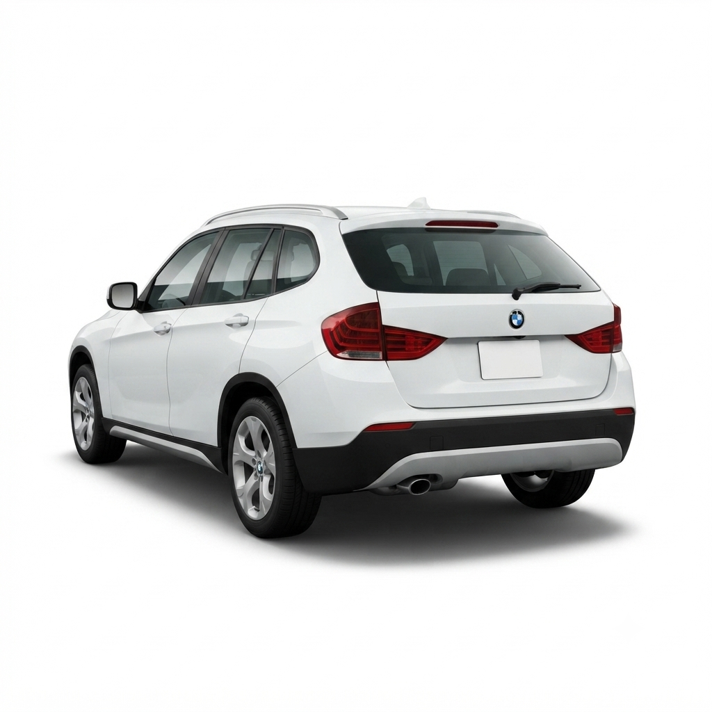 Rear angle of 2010 BMW X1 sDrive18i in White